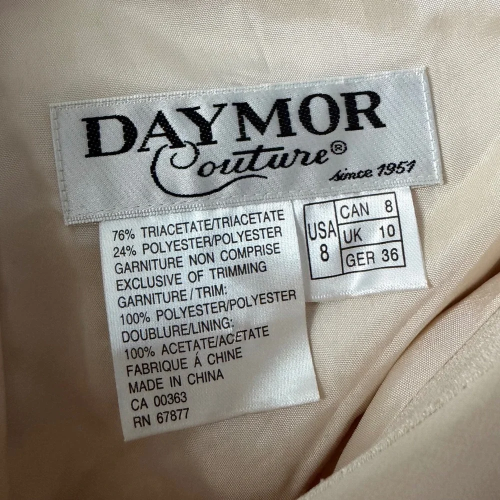 Daymor Couture Champagne Beaded Draped‎ Evening Gown Dress Womens Size 8 Formal